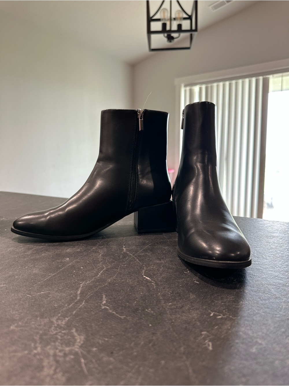 Target Black Leather Block Heel Ankle Boots with Side Zipper